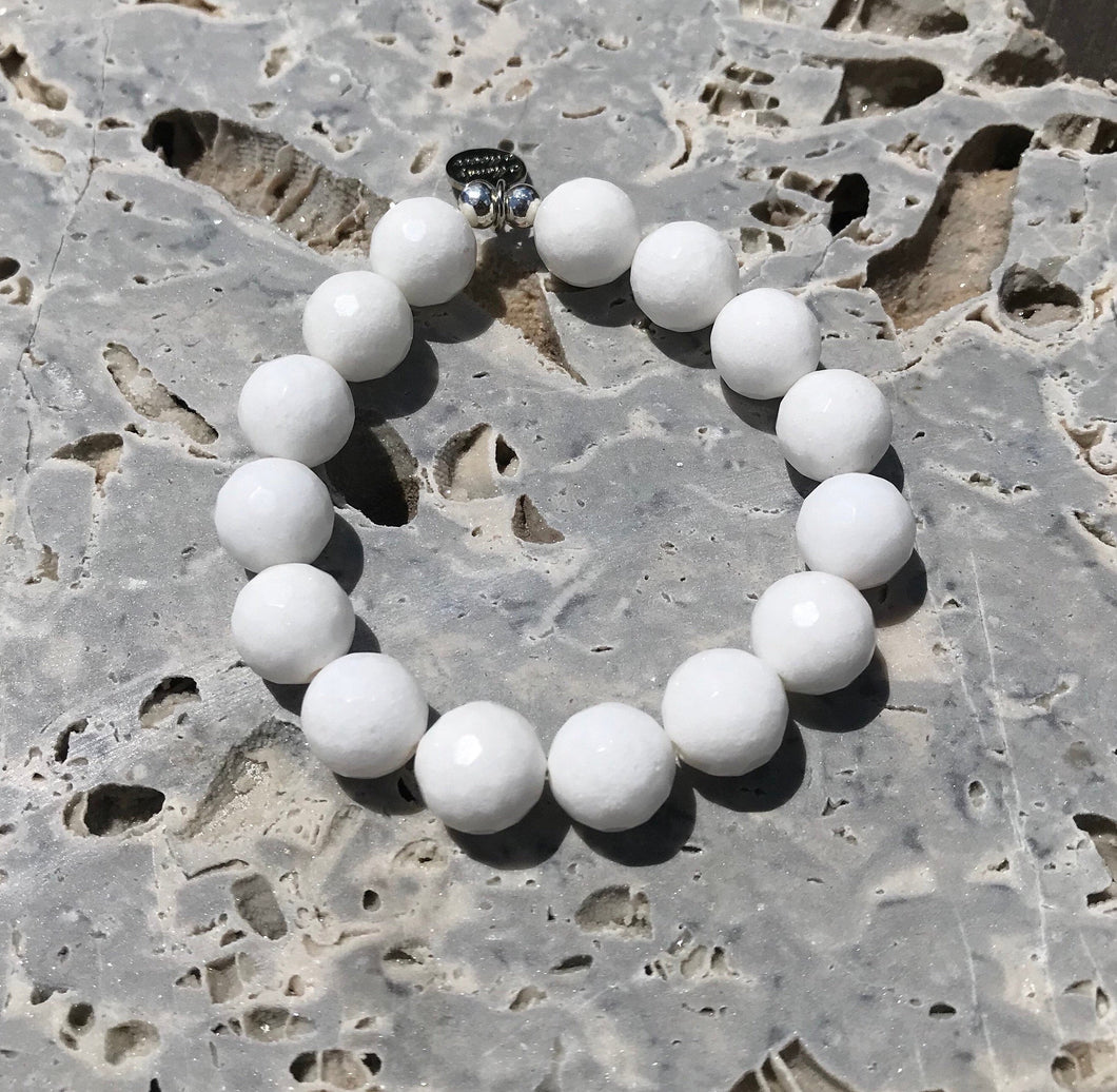 Genuine white agate faceted beaded bracelet