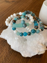 Load image into Gallery viewer, Practice Compassion~ hemimorphite, sea glass &amp; white agate beaded bracelet set
