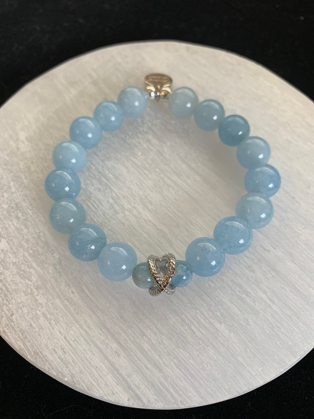 Aquamarine take me away~ beaded bracelet with sterling silver focal bead