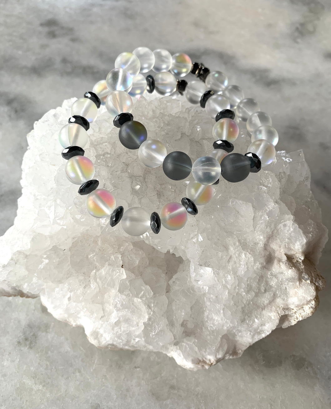 Mesmerizing aura quartz beaded bracelet set
