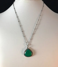 Load image into Gallery viewer, Stunning Green onyx and diamond teardrop pendant necklace.
