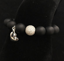 Load image into Gallery viewer, Give her your heart~ womens matte agate beaded bracelet with solid sterling silver heart &amp; tiny diamond charm
