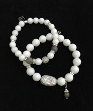 Load image into Gallery viewer, Shine on girl ~ micro pave crystal, white agate and labradorite beaded bracelet set
