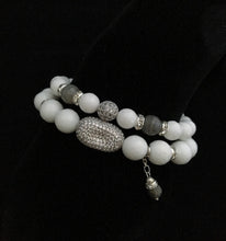 Load image into Gallery viewer, Shine on girl ~ micro pave crystal, white agate and labradorite beaded bracelet set
